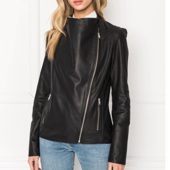 LAMARQUE Mira Drape Leather Jacket, XS Black NWT - Picture 3 of 3